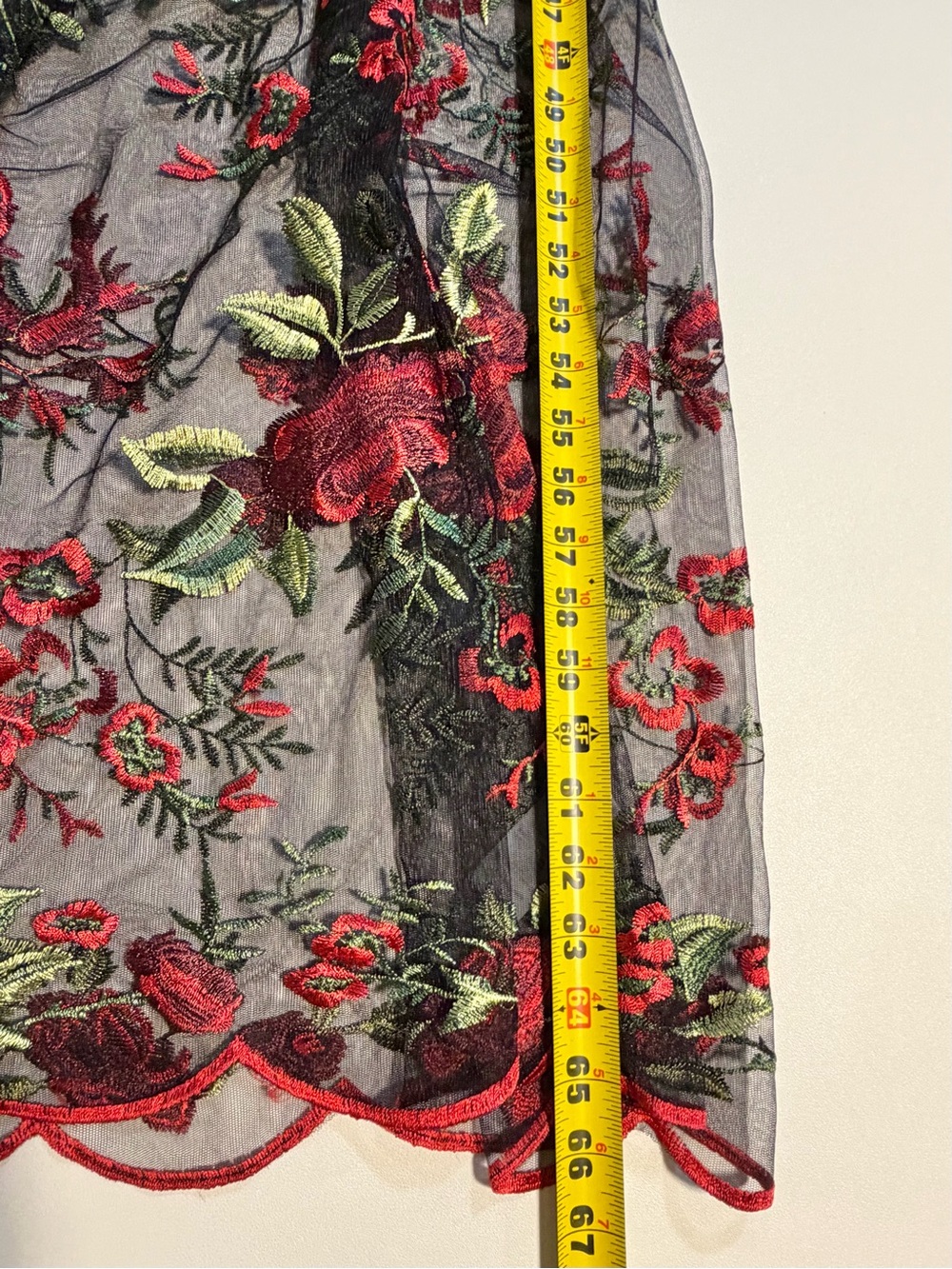 Rose embroidered black sheer mesh dress long maxi overlay floral flower gothic - Picture 8 of 8